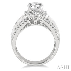 1 3/8 Ctw Wide Shank Baguette and Round Cut Diamond Semi-Mount Engagement Ring in 14K White Gold