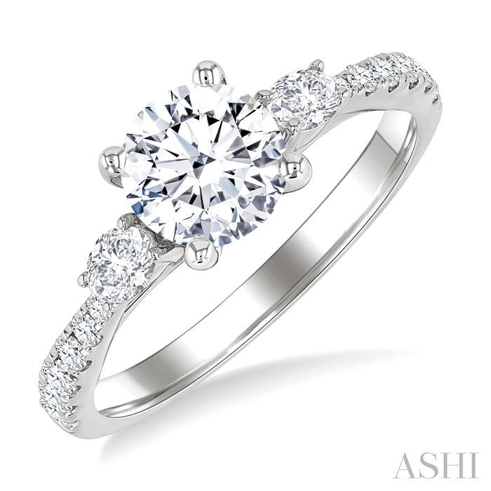 1/2 Ctw Oval and Round Cut Diamond Semi-Mount Engagement Ring in 14K White Gold