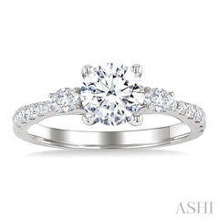 1/2 Ctw Oval and Round Cut Diamond Semi-Mount Engagement Ring in 14K White Gold