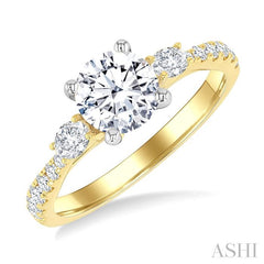 1/2 Ctw Oval and Round Cut Diamond Semi-Mount Engagement Ring in 14K Yellow and White Gold