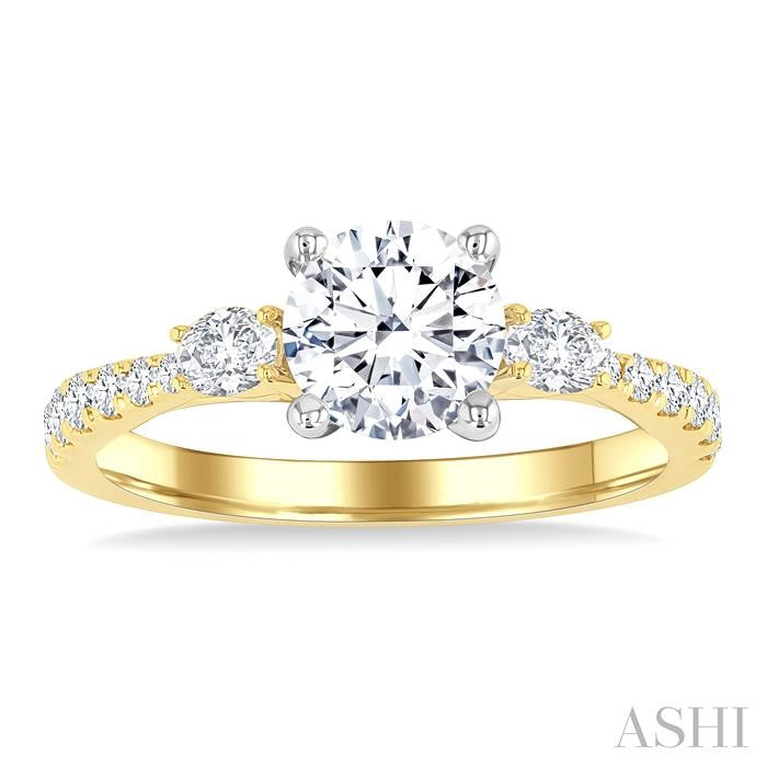 1/2 Ctw Oval and Round Cut Diamond Semi-Mount Engagement Ring in 14K Yellow and White Gold