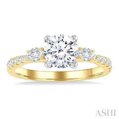 1/2 Ctw Oval and Round Cut Diamond Semi-Mount Engagement Ring in 14K Yellow and White Gold