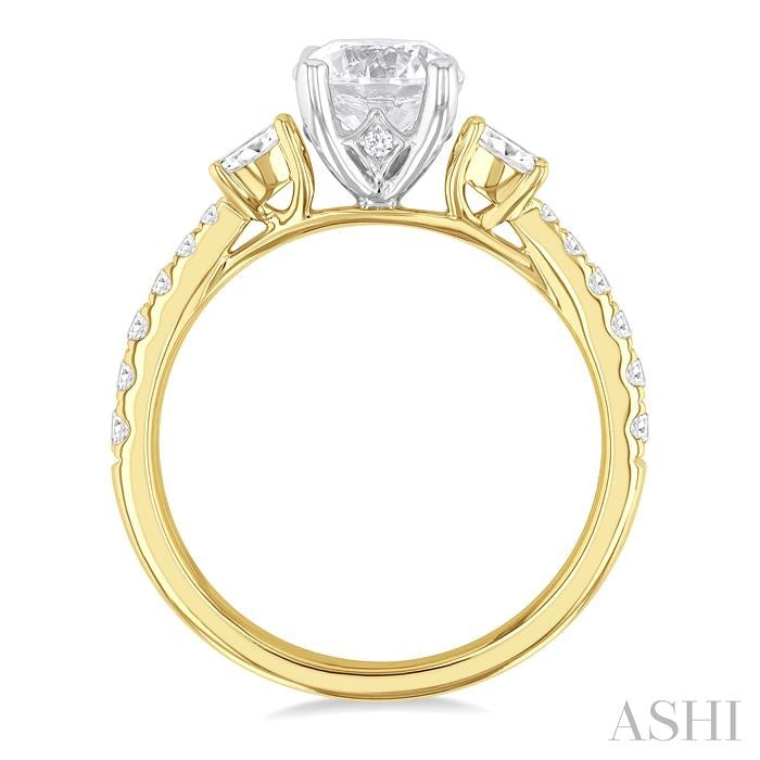 1/2 Ctw Oval and Round Cut Diamond Semi-Mount Engagement Ring in 14K Yellow and White Gold