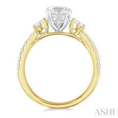1/2 Ctw Oval and Round Cut Diamond Semi-Mount Engagement Ring in 14K Yellow and White Gold