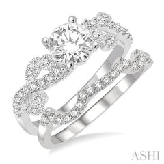 7/8 Ctw Diamond Wedding Set with 3/4 Ctw Round Cut Engagement Ring and 1/6 Ctw Wedding Band in 14K White Gold