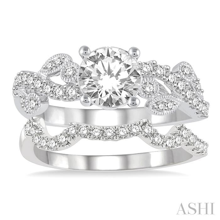 7/8 Ctw Diamond Wedding Set with 3/4 Ctw Round Cut Engagement Ring and 1/6 Ctw Wedding Band in 14K White Gold