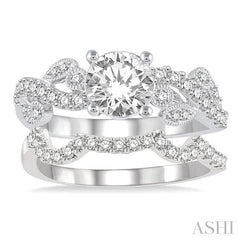7/8 Ctw Diamond Wedding Set with 3/4 Ctw Round Cut Engagement Ring and 1/6 Ctw Wedding Band in 14K White Gold
