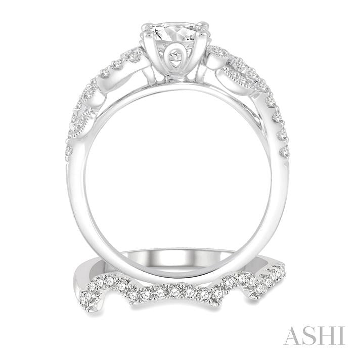 7/8 Ctw Diamond Wedding Set with 3/4 Ctw Round Cut Engagement Ring and 1/6 Ctw Wedding Band in 14K White Gold