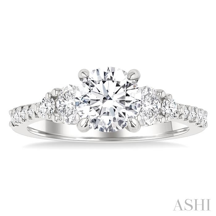 1/2 Ctw Oval and Round Cut Diamond Semi-Mount Engagement Ring in 14K White Gold