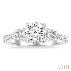 1/2 Ctw Oval and Round Cut Diamond Semi-Mount Engagement Ring in 14K White Gold