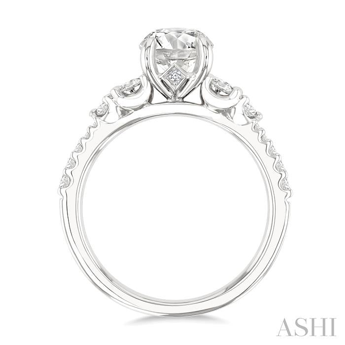 1/2 Ctw Oval and Round Cut Diamond Semi-Mount Engagement Ring in 14K White Gold