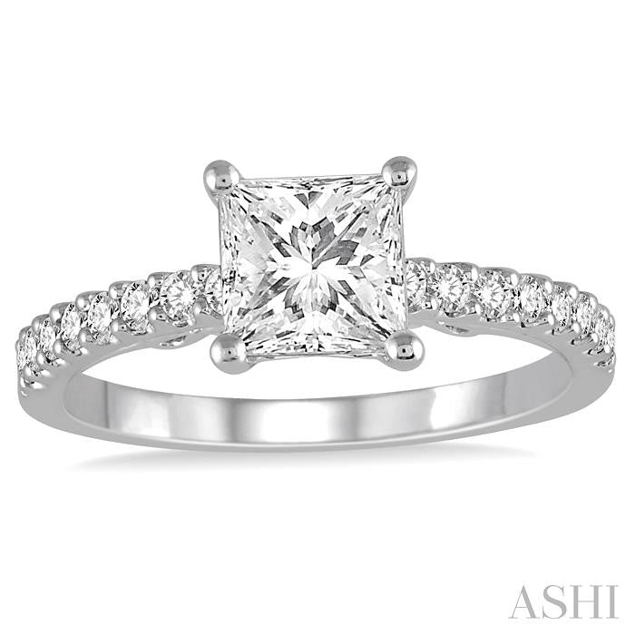 1/4 Ctw Princess shape Semi-Mount Diamond Engagement Ring in 14K White Gold