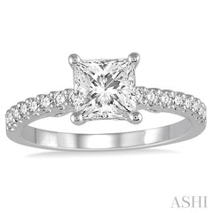 1/4 Ctw Princess shape Semi-Mount Diamond Engagement Ring in 14K White Gold