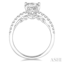 1/4 Ctw Princess shape Semi-Mount Diamond Engagement Ring in 14K White Gold