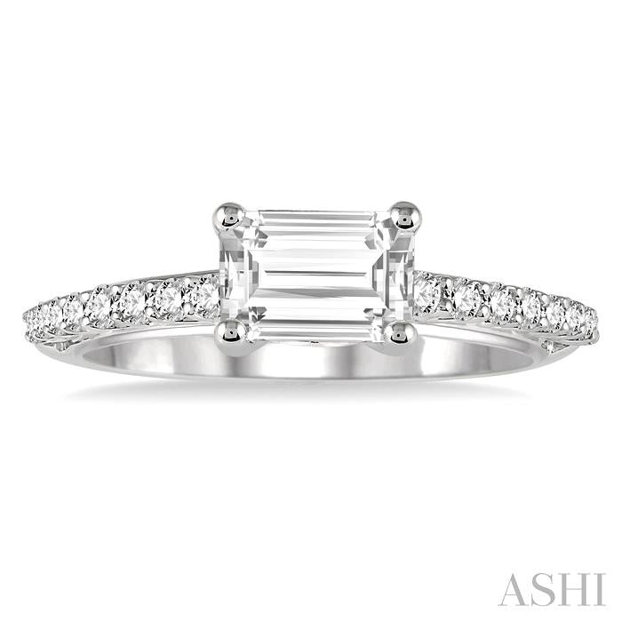 1/4 Ctw Emerald & Round Cut Diamond Semi-Mount Engagement Ring in 14K White Gold