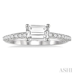 1/4 Ctw Emerald & Round Cut Diamond Semi-Mount Engagement Ring in 14K White Gold