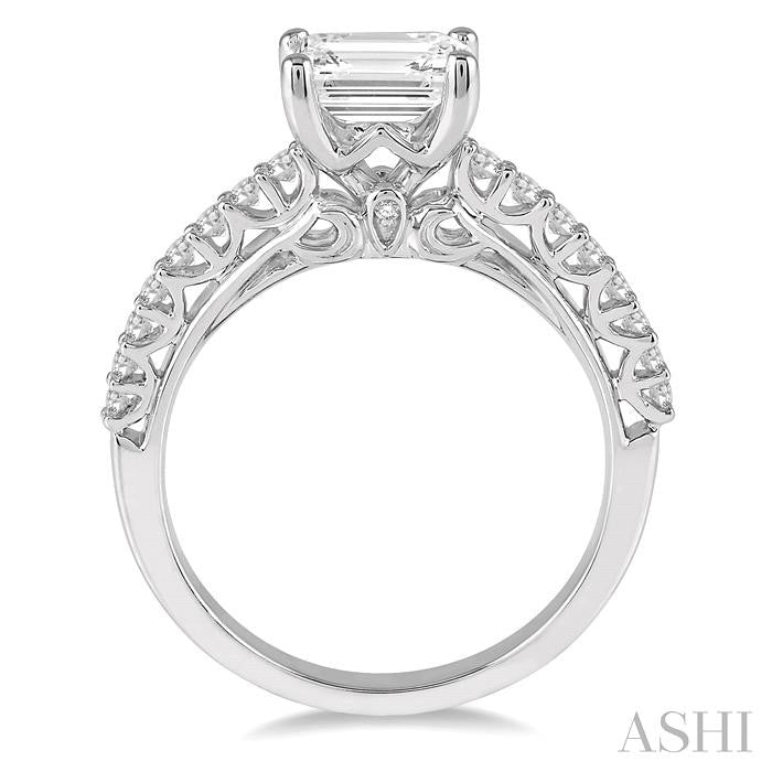 1/4 Ctw Emerald & Round Cut Diamond Semi-Mount Engagement Ring in 14K White Gold