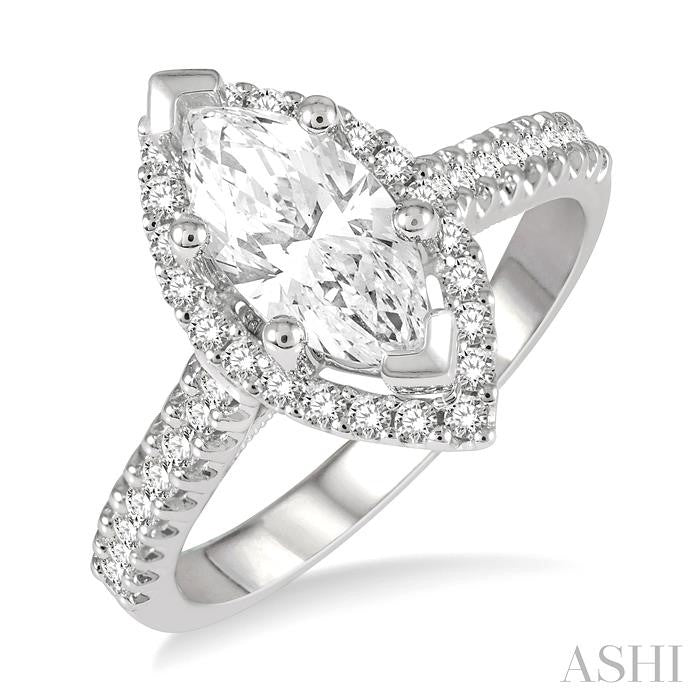 1/3 Ctw Marquise Shape Round Cut Diamond Semi-Mount Engagement Ring in 14K White Gold
