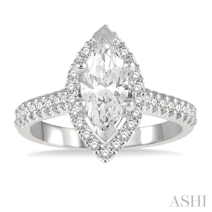 1/3 Ctw Marquise Shape Round Cut Diamond Semi-Mount Engagement Ring in 14K White Gold