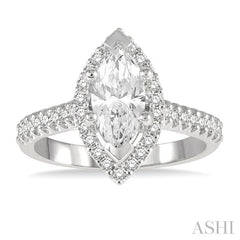 1/3 Ctw Marquise Shape Round Cut Diamond Semi-Mount Engagement Ring in 14K White Gold
