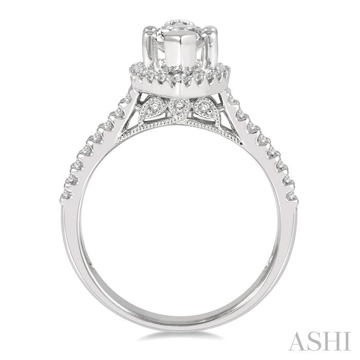 1/3 Ctw Marquise Shape Round Cut Diamond Semi-Mount Engagement Ring in 14K White Gold