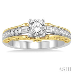 3/4 Ctw Diamond Engagement Ring with 1/2 Ct Round Cut Center Stone in 14K White and Yellow Gold