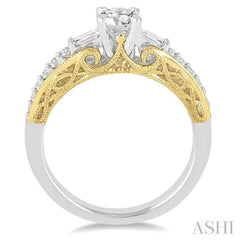 3/4 Ctw Diamond Engagement Ring with 1/2 Ct Round Cut Center Stone in 14K White and Yellow Gold