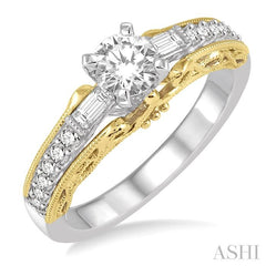 1/3 Ctw Diamond Semi-Mount Engagement Ring in 14K White and Yellow Gold