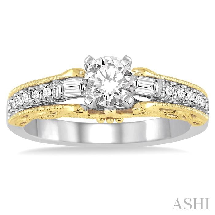 1/3 Ctw Diamond Semi-Mount Engagement Ring in 14K White and Yellow Gold