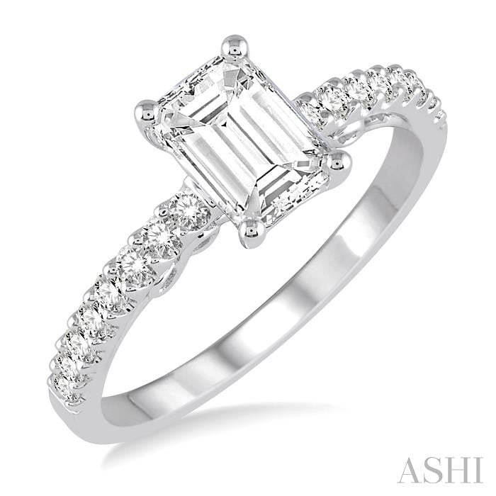 1/4 Ctw Emerald shape Semi-Mount Diamond Engagement Ring in 14K White Gold