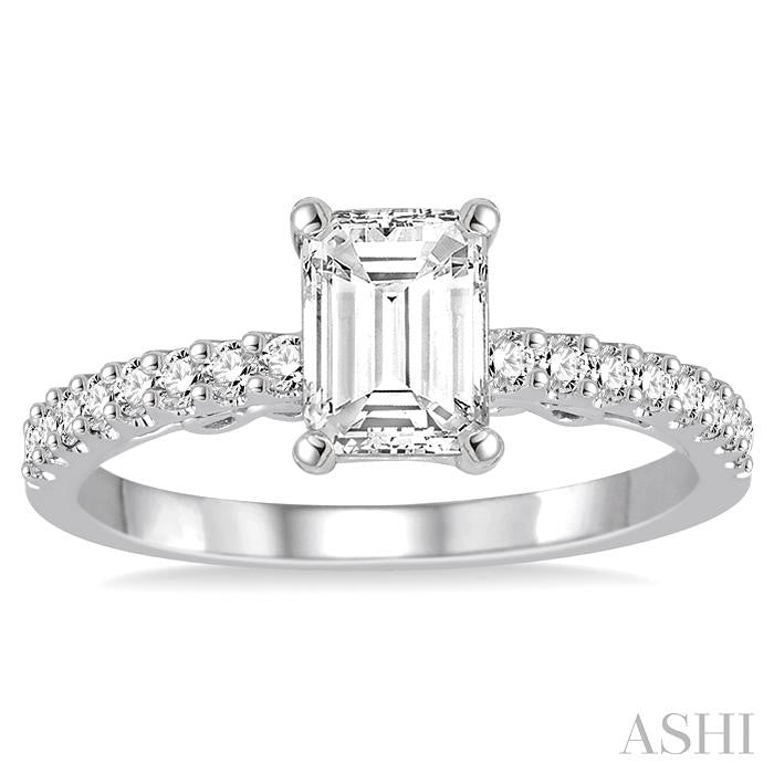 1/4 Ctw Emerald shape Semi-Mount Diamond Engagement Ring in 14K White Gold