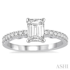 1/4 Ctw Emerald shape Semi-Mount Diamond Engagement Ring in 14K White Gold
