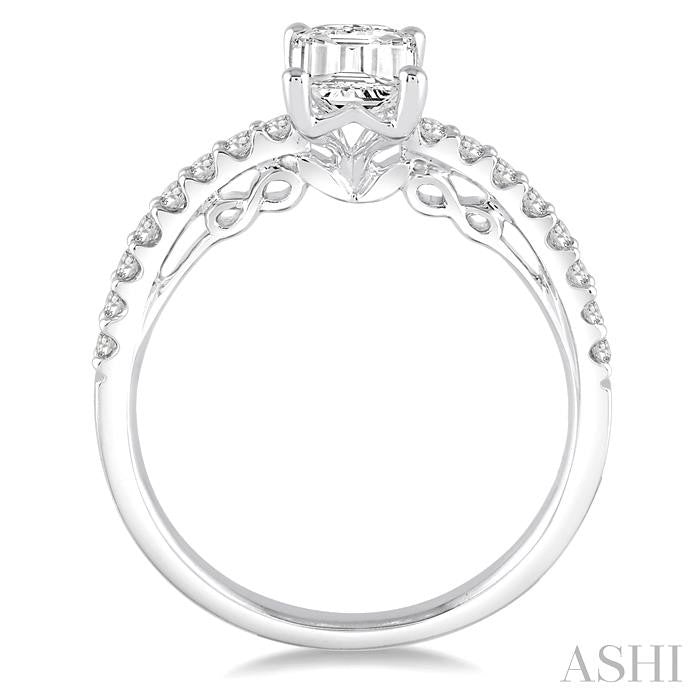 1/4 Ctw Emerald shape Semi-Mount Diamond Engagement Ring in 14K White Gold