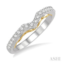 1/3 Ctw Milgrain Gallery Chevron Round Cut Diamond Wedding Band in 14K White and Yellow Gold