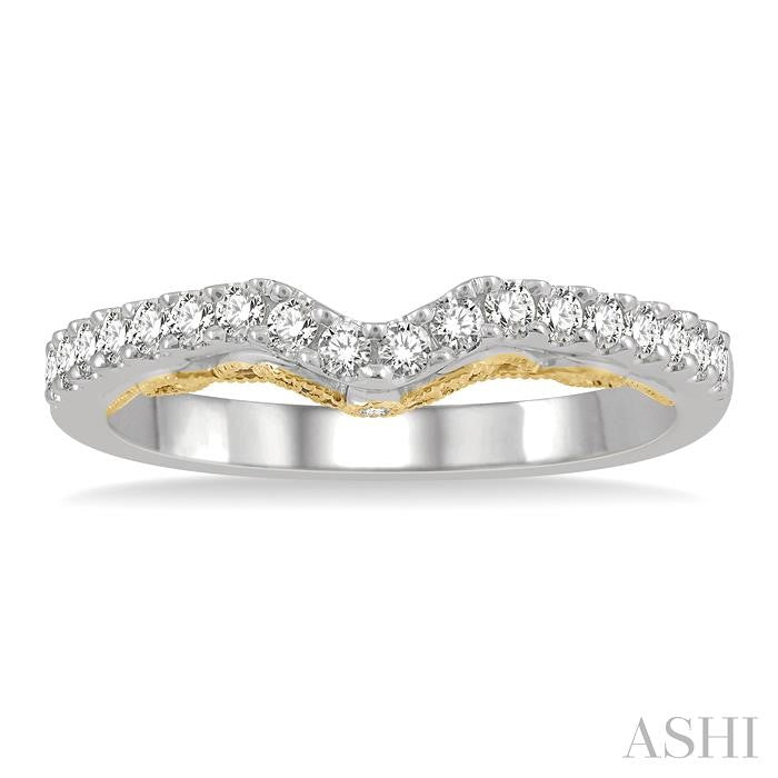 1/3 Ctw Milgrain Gallery Chevron Round Cut Diamond Wedding Band in 14K White and Yellow Gold