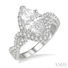 3/4 Ctw Split Entwined Shank Marquise Shape Center Round Cut Diamond Semi-Mount Engagement Ring in 14K White Gold