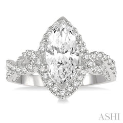 3/4 Ctw Split Entwined Shank Marquise Shape Center Round Cut Diamond Semi-Mount Engagement Ring in 14K White Gold