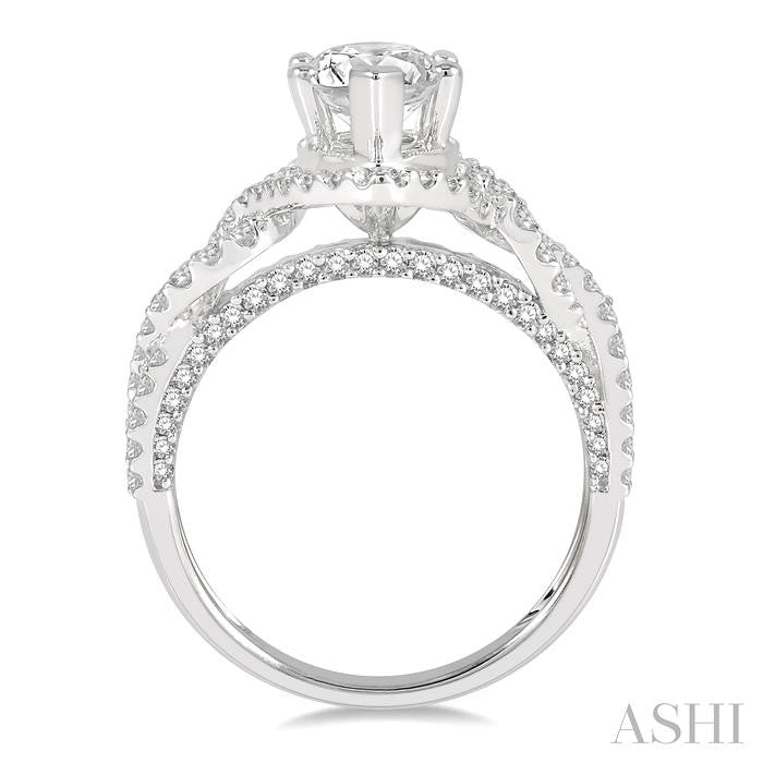 3/4 Ctw Split Entwined Shank Marquise Shape Center Round Cut Diamond Semi-Mount Engagement Ring in 14K White Gold
