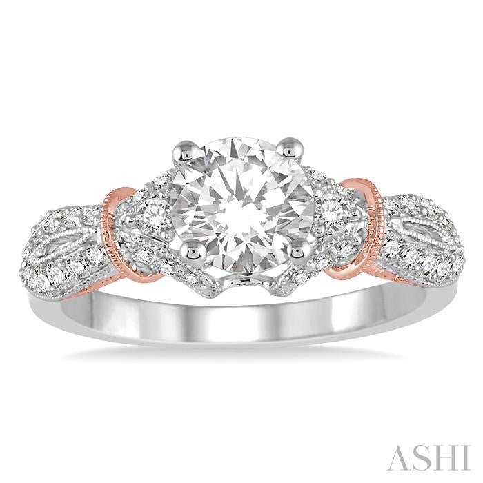 3/8 Ctw Round Cut Diamond Semi-Mount Engagement Ring in 14K White and Rose Gold