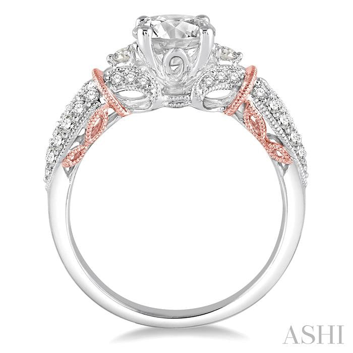 3/8 Ctw Round Cut Diamond Semi-Mount Engagement Ring in 14K White and Rose Gold