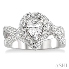 3/4 Ctw Pear Shape Twisted Split Shank Semi-Mount Round Cut Diamond Engagement Ring in 14K White Gold