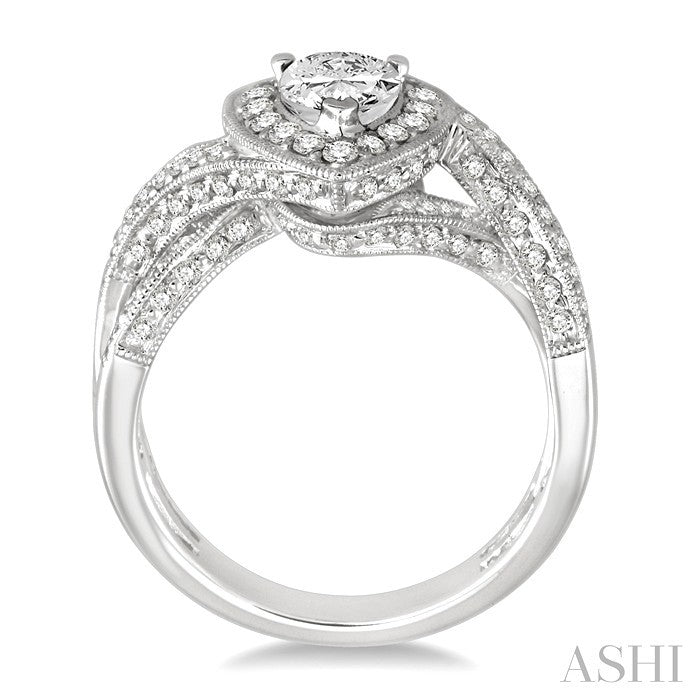 3/4 Ctw Pear Shape Twisted Split Shank Semi-Mount Round Cut Diamond Engagement Ring in 14K White Gold