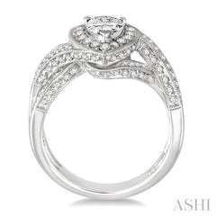 3/4 Ctw Pear Shape Twisted Split Shank Semi-Mount Round Cut Diamond Engagement Ring in 14K White Gold