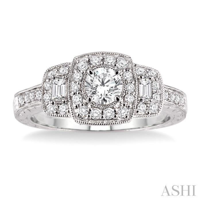3/4 Ctw Diamond Engagement Ring with 1/3 Ct Round Cut Center Stone in 14K White Gold
