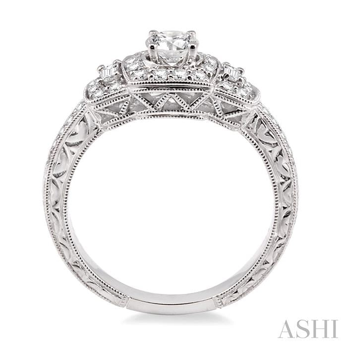 3/4 Ctw Diamond Engagement Ring with 1/3 Ct Round Cut Center Stone in 14K White Gold