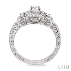 3/4 Ctw Diamond Engagement Ring with 1/3 Ct Round Cut Center Stone in 14K White Gold