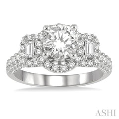 7/8 Ctw Circular Tri-Mount Baguette and Round Cut Diamond Semi-Mount Engagement Ring in 14K White Gold
