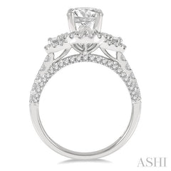 7/8 Ctw Circular Tri-Mount Baguette and Round Cut Diamond Semi-Mount Engagement Ring in 14K White Gold