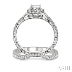 3/4 Ctw Diamond Wedding Set with 5/8 Ctw Princess Cut Engagement Ring and 1/6 Ctw Wedding Band in 14K White Gold