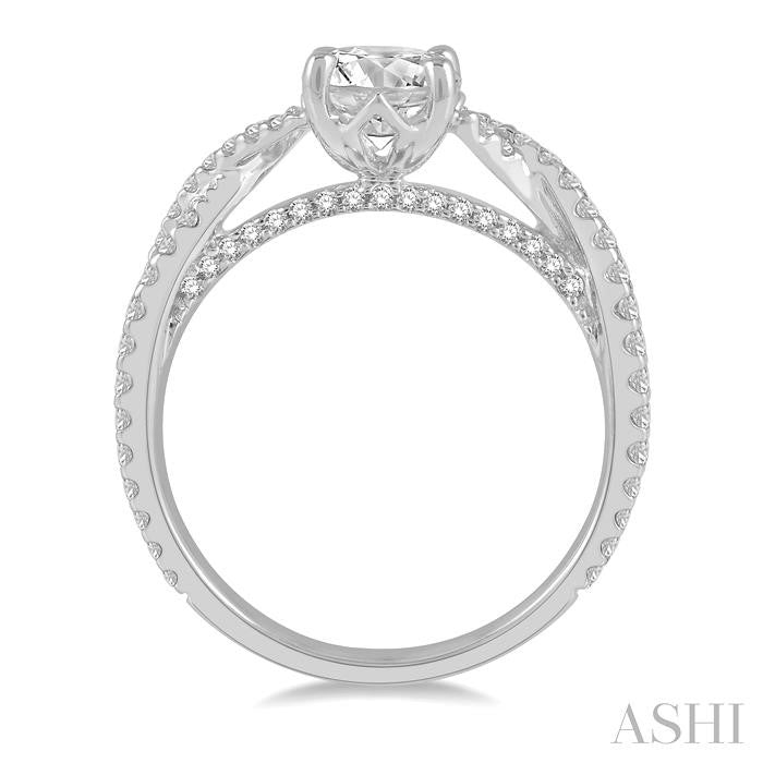 5/8 Ctw Oval Shape Split Criss Cross Shank Round Cut Diamond Semi-Mount Engagement Ring in 14K White Gold